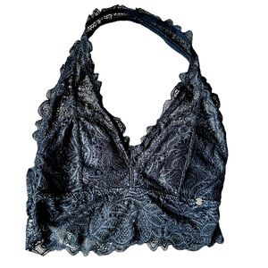 Lucky Brand Black Soft Lace Halter Long Lined Wireless Bralette Bra Size Small
